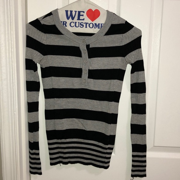 t/o Tops - Black and grey striped long sleeve shirt.